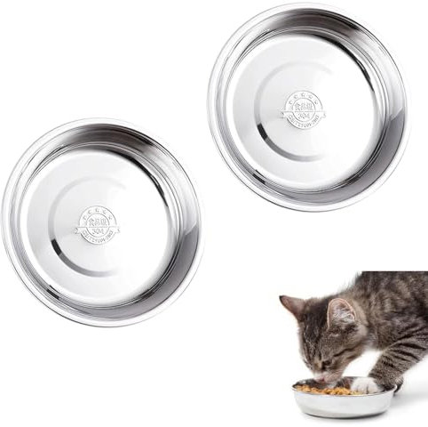 2Pcs Cat Bowls, Stainless Steel Cat Bowls,Metal Cats Feed Bowl,Cat Feeding Bowls,Stainless Steel Dog Bowls,5.5 Inch Replacement Basic Small Dog Bowl,for Pets,Cats and Puppies Food and Water Feeding