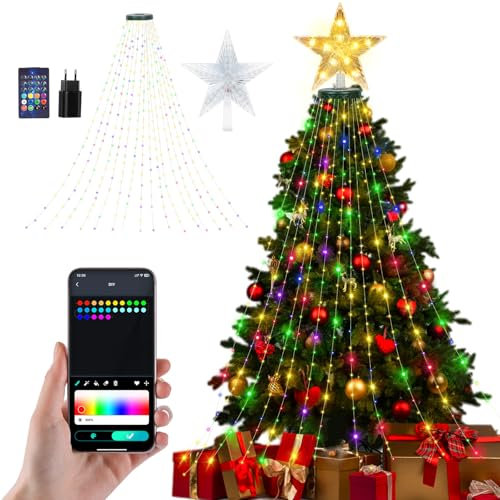 BuzzoXerex Luci Albero di Natale, 2M×16 400 LED Catene Luminose per Natalizie, 8 Modalità Mantello Luci Albero di Natale per Interno Esterno Decorazioni