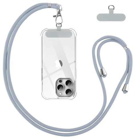 Vauki Cordon Tour de Cou Universelle Téléphone Portable avec Patch, Gris | Réglable Amovible en Nylon Collier Lanière Corde en Bandoulière Chaine Sangle Compatibles avec Plupart des Smartphones Case