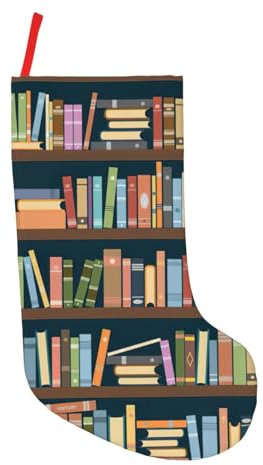 Yiyilong Libreria classica a forma di cartone animato, 45,7 cm, con stampa di vermi di biblioteca, decorazione di calze di Natale da appendere al caminetto e decorazione natalizia