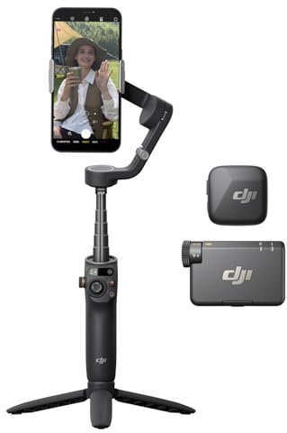DJI Osmo Mobile 6 (Grigio ardesia) + DJI Mic Mini (1 TX + 1 RX), stabilizzatore per smartphone, microfono senza fili, audio di alta qualità, DJI OsmoAudio, cancellazione attiva del rumore