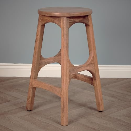 Elm home and garden Bar Kitchen Breakfast Bar Stool Solid Mango Wood Light Oak Finish Fully Assembled 70cm High (Light Oak)