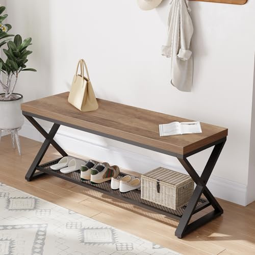 LVB Sitzbank mit Stauraum 100cm, Schuhbank Flur, 36T×100B×46H,Eiche | Robuste Schuhbank mit Sitzfläche und Schuhablage, stabile Holzkonstruktion für Flur und Schlafzimmer