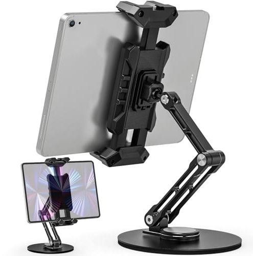 Nakelulu Soporte para Tablet, Soporte Tablet Mesa Giratorio de 360°, Soporte iPad Movil Escritorio Plegable, Compatible con iPad Mini, Pro y Tablets de 4,7 a 13,5 Pulgadas