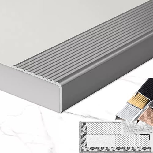 Aluminium-Stufenkantenschutz, rutschfest, für Bodenübergang, Tür, Treppenschwelle, Eckschutz, Grau