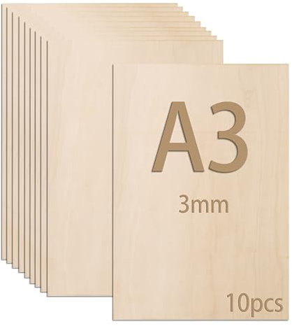 10 Stück Sperrholaplatte 3mm, Sperrholz A3, 42 x 30 cm Holzplatte zum Basteln, Holzplatten für für DIY Holzarbeiten, Laserbearbeitung, Brandmalerei, Modellbau, Deko, Gemälde (A3-420 * 300 * 3mm)