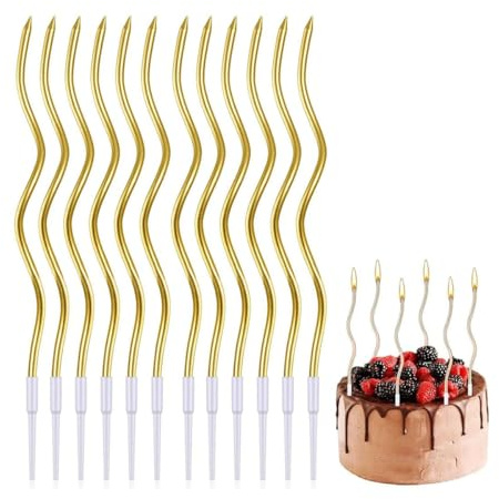 YANGWEN 36 Stück Champagner-Gold Spiral-Geburtstagskerzen - Elegante Kuchenkerzen mit Halter für Torten & Cupcakes - Ideal für Geburtstage, Hochzeiten & Partys