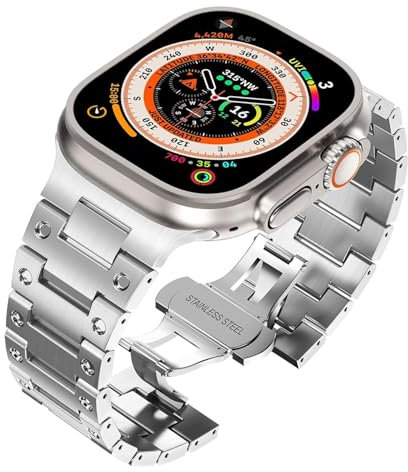dongriuk Cinturino in acciaio inossidabile per Apple Watch Band Ultra 2, bracciale per iWatch Serie 10, 9, 8, 7, 6, 5, 4 SE(Silver,42/44/45mm)