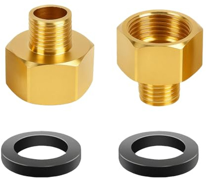 2 Stück Gasherd Übergang Adapter 1/2 R auf 1/4 lks inkl. Dichtung für Gasschlauch, Robuster Messingadapter für Gasherd, Kochfeld und Grill, Gaskartuschen Adapter, Gas Adapter