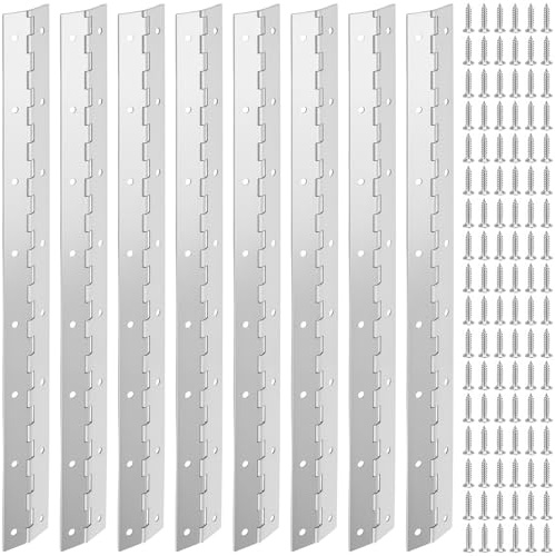 KOHAND Lot de 8 charnières de piano de 38 cm, charnières continues en acier inoxydable avec vis, charnières longues argentées pour pianos, portes d'armoire, grandes fenêtres