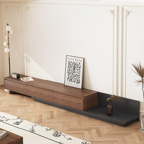 Hearthform Modern Floating TV Stand with 3 Drawers - Extendable Entertainment Unit Adjustable 200-330cm for Living Room(Walnut)