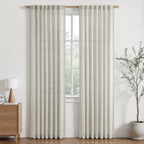MRTREES Vorhang Leinen Lichtdurchlässig Gardinen Leinenoptik für Wohnzimmer Stores Fertig Vintage 2er Set H 225 x B 140 cm, Landhaus Gardine Fenster mit Stangendurchzug Leinenvorhänge