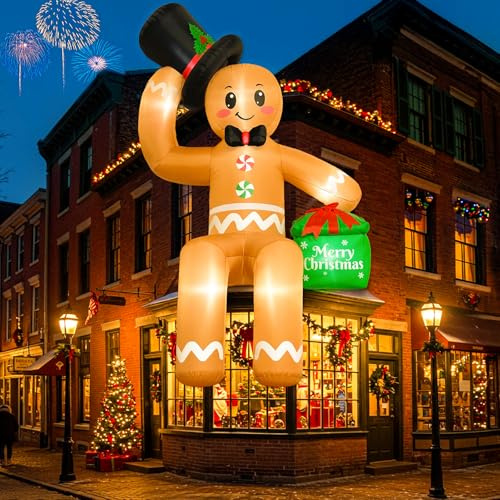 480CM Aufblasbare Weihnachtsdeko Außen, XXL Kletternd Lebkuchenmann Deko | 16FT Lebkuchenmann Aufblasbar mit LED, Einfach zu Montieren, Weihnachtsdeko Outdoor Aufblasbare für Dach, Rasen, Außen Garden