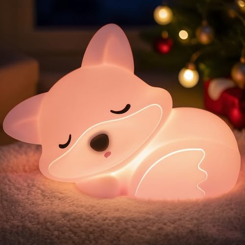 OkiyiD Rosa Fuchs lampe, nette Fuchs Nachtlicht, dimmbare Silikon-Tier-Nachtlampe für Kinderzimmer, Bettseitentouch-Lampe, Fuchsgeschenk für Kinderzimmer und Schlafzimmerdekoration