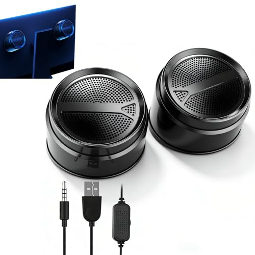 Ouitble Mini Computer Lautsprecher für Desktop PC, USB 2.0 & 3,5 Mm Gaming-Lautsprecher Stereo, 2.0 PC Boxen Verbesserter Bass für Monitor Tablet CD TV Phones Lautsprechers (Nicht Leuchtend)