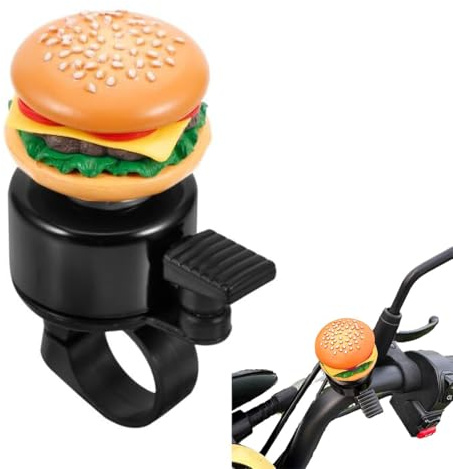 HABNI Fahrradklingel Kinder Burger Design Lustige Klingel Gelb Heller Ton Für Jugendliche Mtb E-Bike Cityrad Cooles Geschenk Aluminium 1 Stück 5.2Cm X 3.5Cm