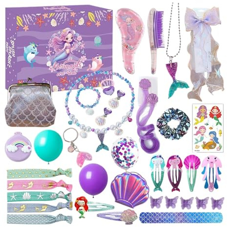 Adventskalender Meerjungfrau 24 Tage, Schmuckbox Countdown für Mädchen, Rollenspiel, Schmuck, Meerjungfrau, 24 Geschenktüten für Rollenspiel, Unterwäsche, frühes Weihnachtsgeschenk