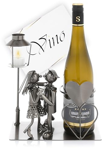 Nordstern Portabottiglie coppia danzante con lanterna per candela - Portabottiglie con biglietto di auguri come regalo di coppia per matrimonio o fidanzamento
