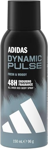 adidas Dynamic Pulse Deo Body Spray für ihn, 48 Stunden extra-langanhaltender Duft, frisch-holzig, 150 ml (Packung mit 5)