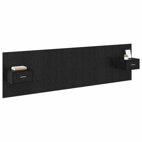 vidaXL Kopfteil mit Schrank 3 pcs Schwarz Eichen-Optik Holzwerkstoff, Modernes Schlafzimmer, rechteckiges Design, schwebender Bettkasten, Kopflehne mit Stauraum, minimalistisches Mobiliar