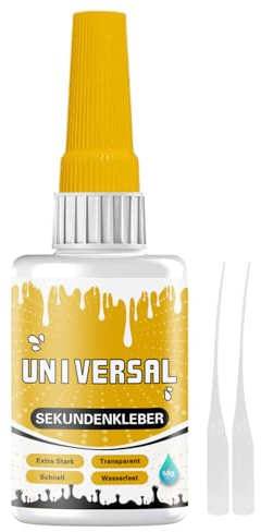 Sekundenkleber Extra Stark Universal: 50g Superkleber Wasserfest | mit Nadel Verschluss gegen Austrocknung Alleskleber Hitzebeständig für Leder,Kunststoff,Glas,Holz,Metall Keramik,Textil Stein