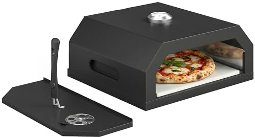 Outsunny Horno de pizza de leña portátil de 12 pulgadas, horno de leña para parrilla con piedra de cordierita y termómetro, ventilación ajustable, asa aislada, para exteriores