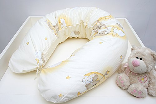 Rawstyle XXL Bezug für Stillkissen **36 MOTIVE** (Bär auf Leiter Beige) Baby Lagerunskissen Lang Seitenschläferkissen 170 cm (Bär auf Leiter Beige)