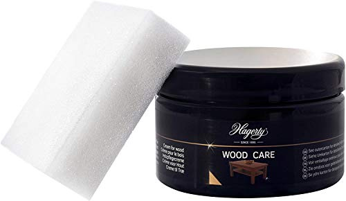 Hagerty Wood Care Cleaner I Wood Care Cream 250 ml I Effective Wood Care Product with Teak Wood essences I Wood Cleaner for Sculptures Frames & Furniture I Cleaning for All Wood Types I incl. Sponge