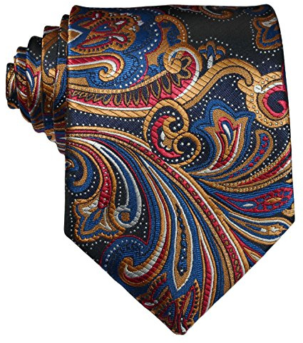 Geotae Zerun New Classic Men's Paisley Silk Tie Necktie (Dark Blue/Brown)
