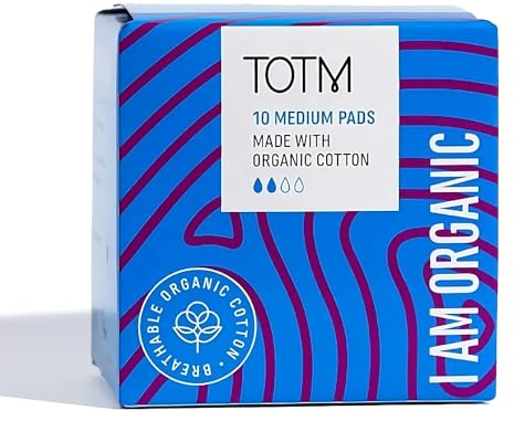 TOTM Organic Cotton Sanitary Pads with Triple-Layer Protection | Medium - Pack of 10 | Breathable Period Care with Secure Wings & Waterproof Backing | Sanitary Towels for Day & Night