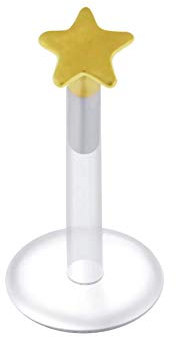 Monster Piercing 14K Gelb Gold Plain flach Sterne Push Fit Top mit Bioplast Lippe Labret Tragus Schmuck