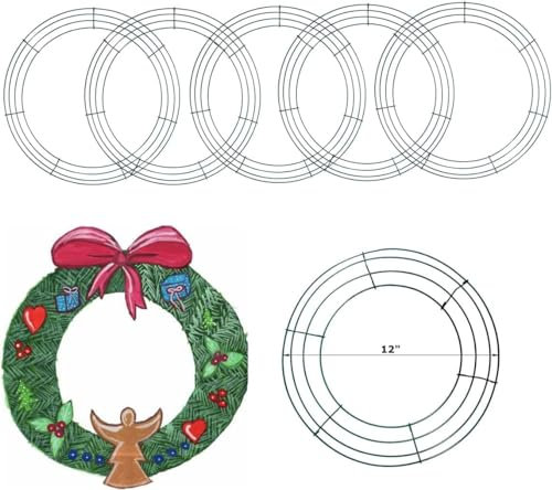 MTB Wire Wreath Rings Wire Wreath Frame for Christmas Party Decoration 12 Green, Pack of 5