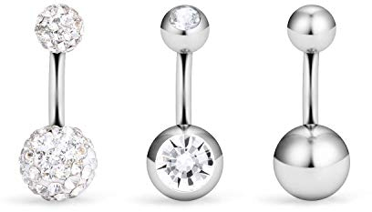 VFUN 3 Stück 14G 6mm klar Kristal CZ Chirurgenstahl Kurz Bauchnabelpiercing Bananabell Piercing Bauchnabel Ringe Piercing Damen Herren - Silber