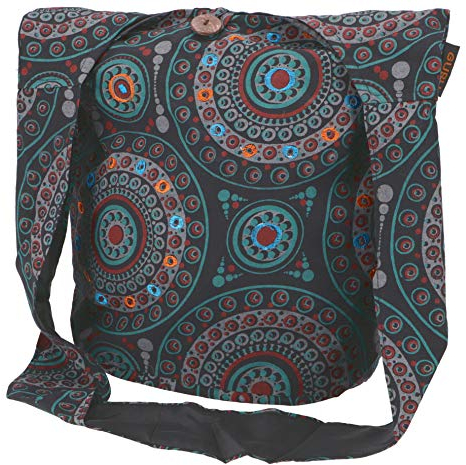 GURU SHOP Sadhu Bag, Ethno Shopper, Bestickter Schulterbeutel - Schwarz, Unisex - Erwachsene, Synthetisch, 30x32x20 cm