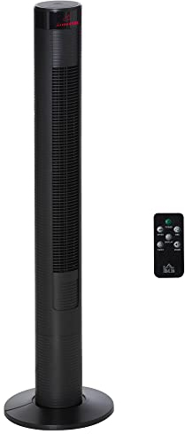 HOMCOM Turmventilator, Standventilator mit 3 Belüftungsstufen, Fernbedienung, 45W Ventilator mit 12H Timer, LCD-Anzeige, 70° Oszillation, für Schlafzimmer, Schwarz