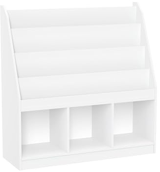 RiverRidge Kids 4 shelves Three Cubbies Bookrack, White (02-251), 11.81D x 35W x 36H