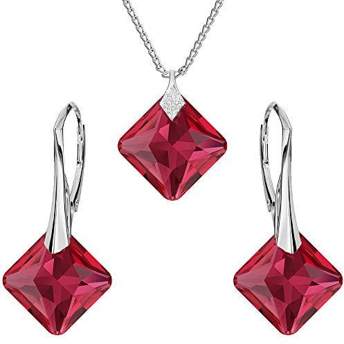 Panda-Jewellery 925 Sterling Silber Schmuckset mit Kristallen von Swarovski - Prinzessin - Scarlet - Ohrringe für Damen - Halskette mit Anhänger - Schmuck für Damen mit Geschenkbox