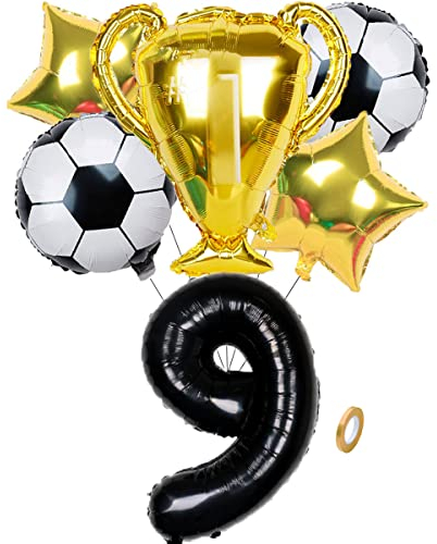 Jxuzh Fussball Geburtstag Fußball Party Deko Zubehör Fußball Geburtstagsdeko Jungen Luftballon 9. Geburtstag junge Soccer Party Fußball Ballons Deko Stern Ballon Golden Fußballfan Kindergeburtstag