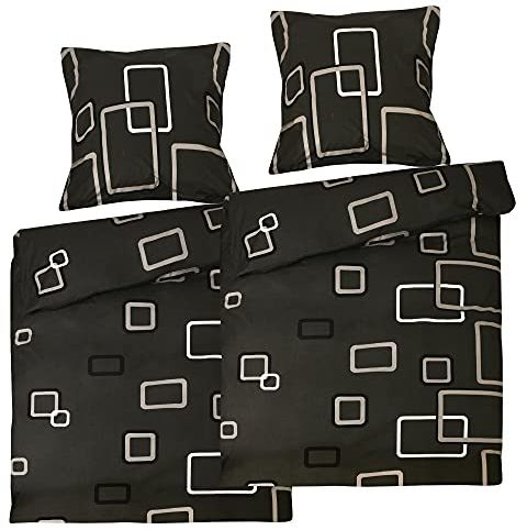 Beautissu Bettwäsche 135x200 Baumwolle 4teilig – 100% Baumwoll Bettwäsche-Sets 135x200 mit Reißverschluss – Ganzjahresbettwäsche Set 2X Bettdecken Bezug & 2X Kissenbezug 80x80 cm – Noa