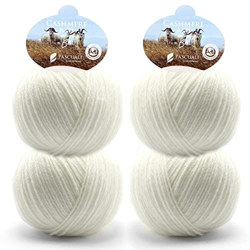 Pascuali Bio Cashmere 6/28. Strickwolle aus 100% Kaschmirwolle Wolle zum Stricken und Häkeln, 4 Knäuel - 100 g- Farbe:Weiß 08