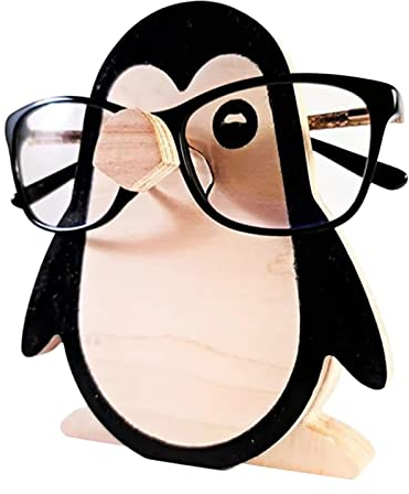 LNJ Brillenhalter Tier - Brillenständer Aus Holz Lustige Handgeschnitzt Tierform Sonnenbrillenhalter ? Brillenablage Gläser Display Aufbewahrung Geschenk Für Schreibtisch Home Office Deko (Pinguin)