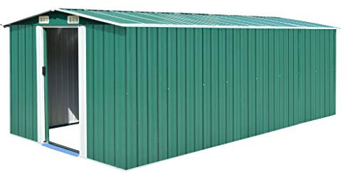 Bounv Abri de Jardin,Abri de Jardin en métal,Cabane à Outils,avec Porte coulissante,Cabane de Jardin Abri de Stockage, cabane Jardin Rangement Outils 257 x 489 x 181 cm Vert