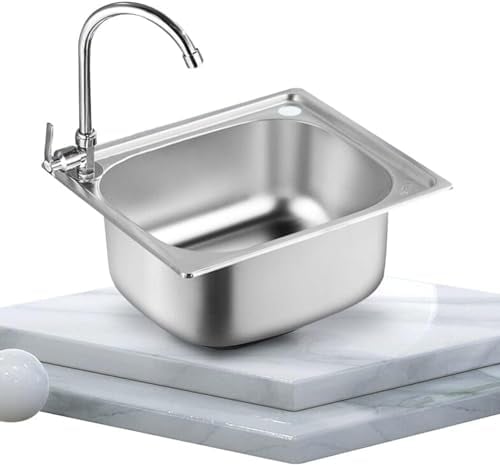 TAIYANYU Fregadero De Cocina Pequeño, Cuenco Individual Fregadero De Acero Inoxidable Autocaravana Para Instalación Empotrada Y Bajo Cubierta Escurridor Reversible Con Abrazaderas Para Tubos De De