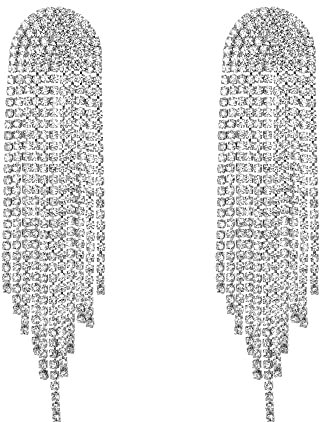 EVER FAITH Lange Quasten Ohrringe funkelnde Strass Kristallfransen Ketten Kronleuchter Silber-Ton