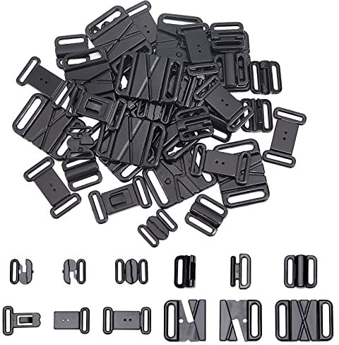 CHGCRAFT 56 Sets Swim Suit Hooks Replacement - Plastic Swimsuit Bra Strap Adjuster Slide Hook Clothing Accessories for Lingerie Slip Dress, Black