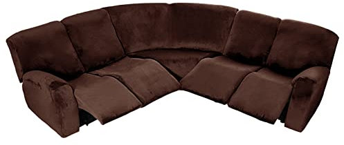 jianyana Jacquard Elastischer Ecksofabezug 5-Sitzer, Sofa überzug Ecksofa L Form, Sofahusse Eckcouch Cover rutschfest, Sofa Überwurf Spannbezug, Universal Sesselbezug Sofa Abdeckung 7 Stück (Braun)