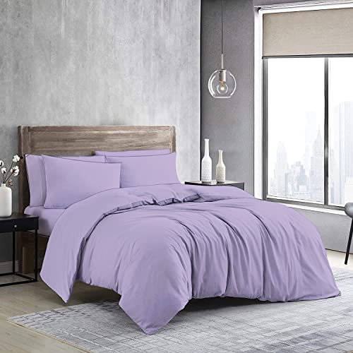 MistyMorning Plain Duvet Cover sets, Soft & Premium quality Bedding & Linen, Egyptian Cotton with 200 Thread Count. (Lilac, Double)