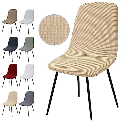 Stuhlhussen 6er Set, Stretch Stuhlbezug Jacquard Esszimmerstühlhussen Universal Stuhlhussen Abnehmbarer Waschbarer Stuhlabdeckung für Esszimmer,Hotel,Bankett,Hochzeit,Partys Deko(Y-Beige,6er Set)