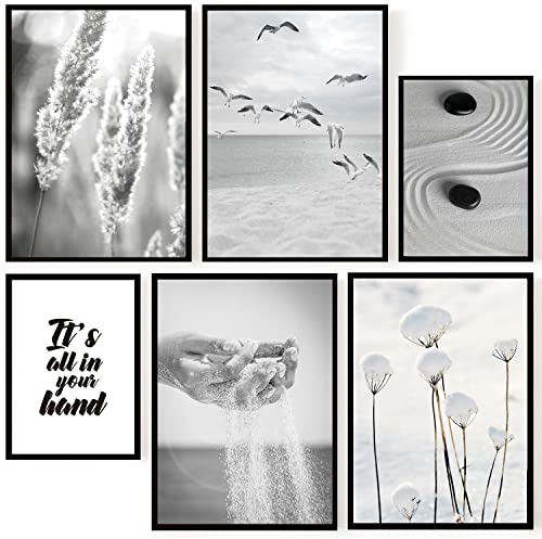 JNAOZI Wandbilder Pampasgras,Moderne Poster Set,Strand Stilvolle Wandbilder,Wohnzimmerdekor Leinwand 6 Wandposter,ohne Rahmen (Stile 2,4xA4 + 2xA5)