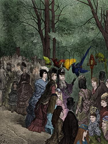 MSTECO Leinwand Bilder Kunstdrucke Abstrakt Poster Berühmtes Gemälde der Parrot Walk in einem viktorianischen Londoner Zoo von Gustave Dore für Wohnzimmer 60x90cm